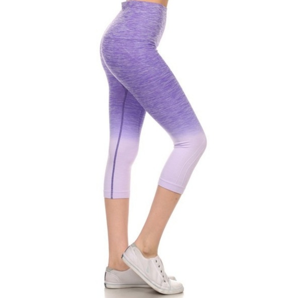 Dip Dye Ombre Athletic Fold Over Capri Leggings PU - Picture 3 of 5